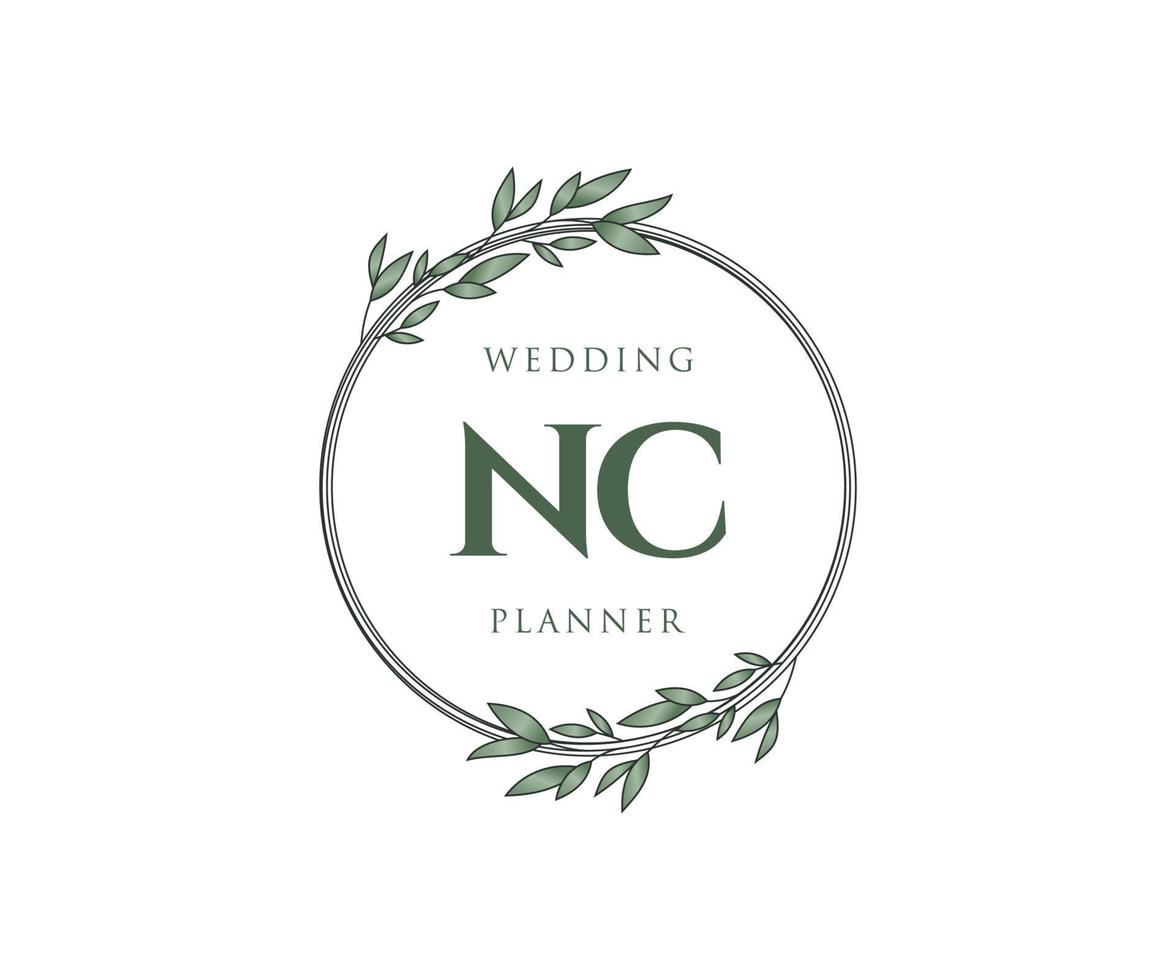 nc initialen brief hochzeitsmonogramm logos sammlung, handgezeichnete moderne minimalistische und florale vorlagen für einladungskarten, save the date, elegante identität für restaurant, boutique, café im vektor