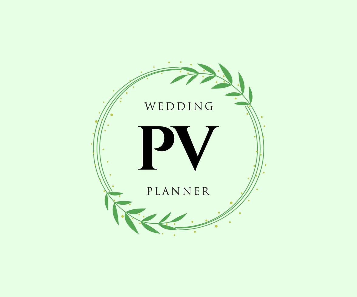 pv initialen brief hochzeitsmonogramm logos sammlung, handgezeichnete moderne minimalistische und florale vorlagen für einladungskarten, save the date, elegante identität für restaurant, boutique, café im vektor