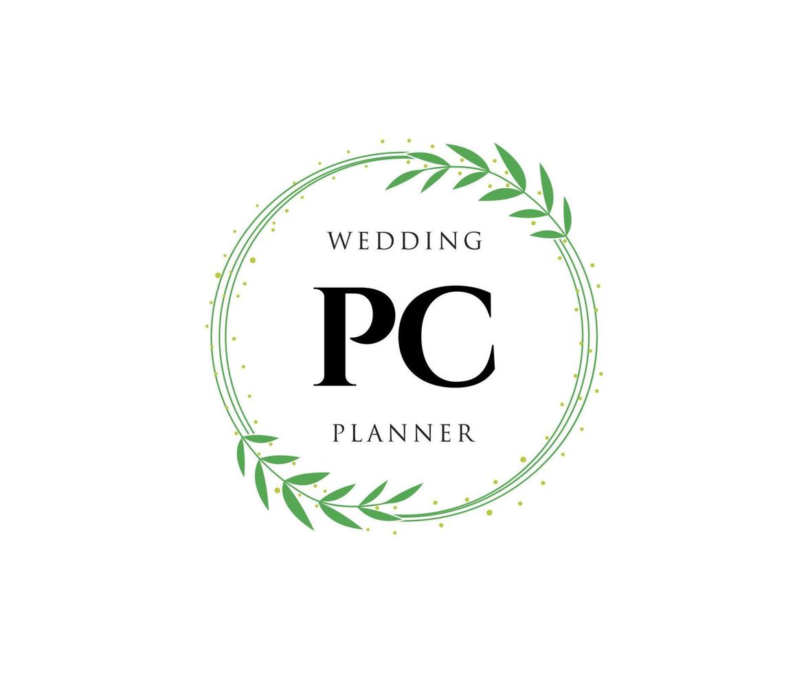 pc initialen brief hochzeit monogramm logos sammlung, handgezeichnete moderne minimalistische und florale vorlagen für einladungskarten, save the date, elegante identität für restaurant, boutique, café im vektor