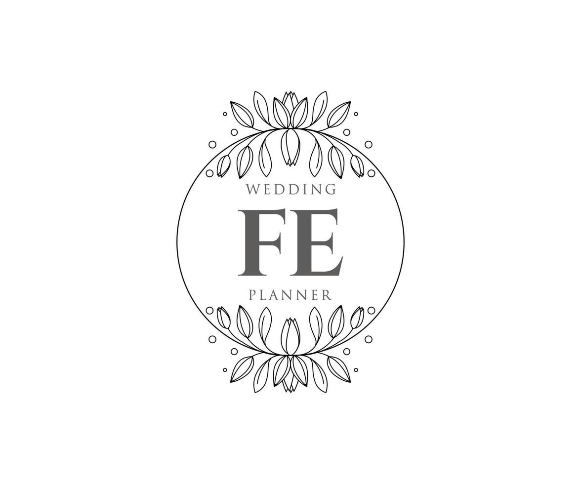 fe initialen brief hochzeitsmonogramm logos sammlung, handgezeichnete moderne minimalistische und florale vorlagen für einladungskarten, save the date, elegante identität für restaurant, boutique, café im vektor