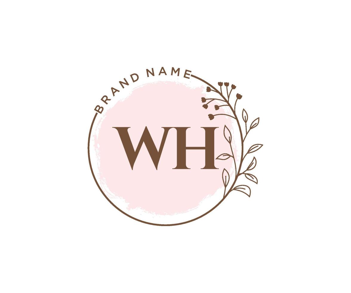 anfängliches wh feminines Logo. verwendbar für Natur-, Salon-, Spa-, Kosmetik- und Schönheitslogos. flaches Vektor-Logo-Design-Vorlagenelement. vektor