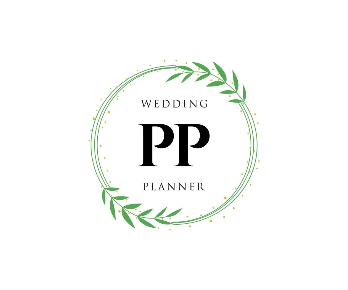 pp initialen brief hochzeit monogramm logos sammlung, handgezeichnete moderne minimalistische und florale vorlagen für einladungskarten, save the date, elegante identität für restaurant, boutique, café im vektor