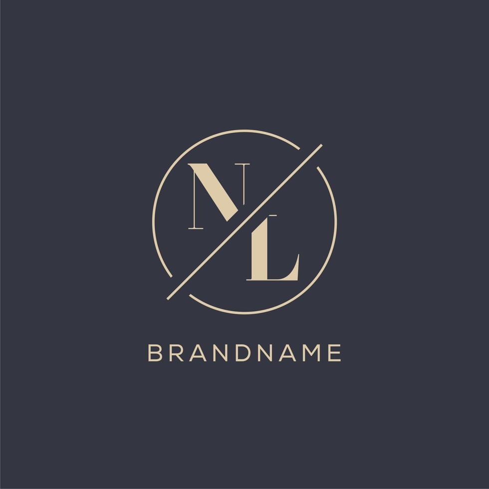 anfangsbuchstabe nl-logo mit einfacher kreislinie, eleganter monogramm-logo-stil vektor