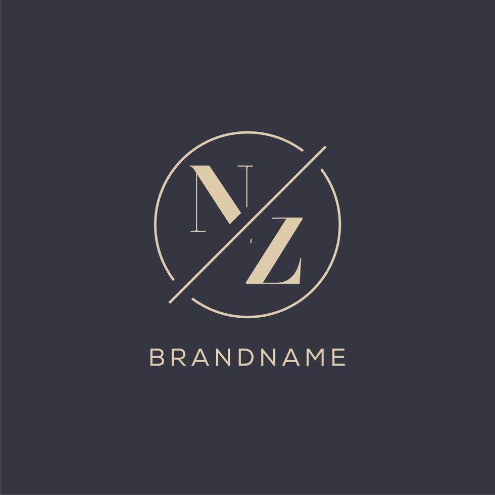 anfangsbuchstabe nz-logo mit einfacher kreislinie, eleganter monogramm-logo-stil vektor