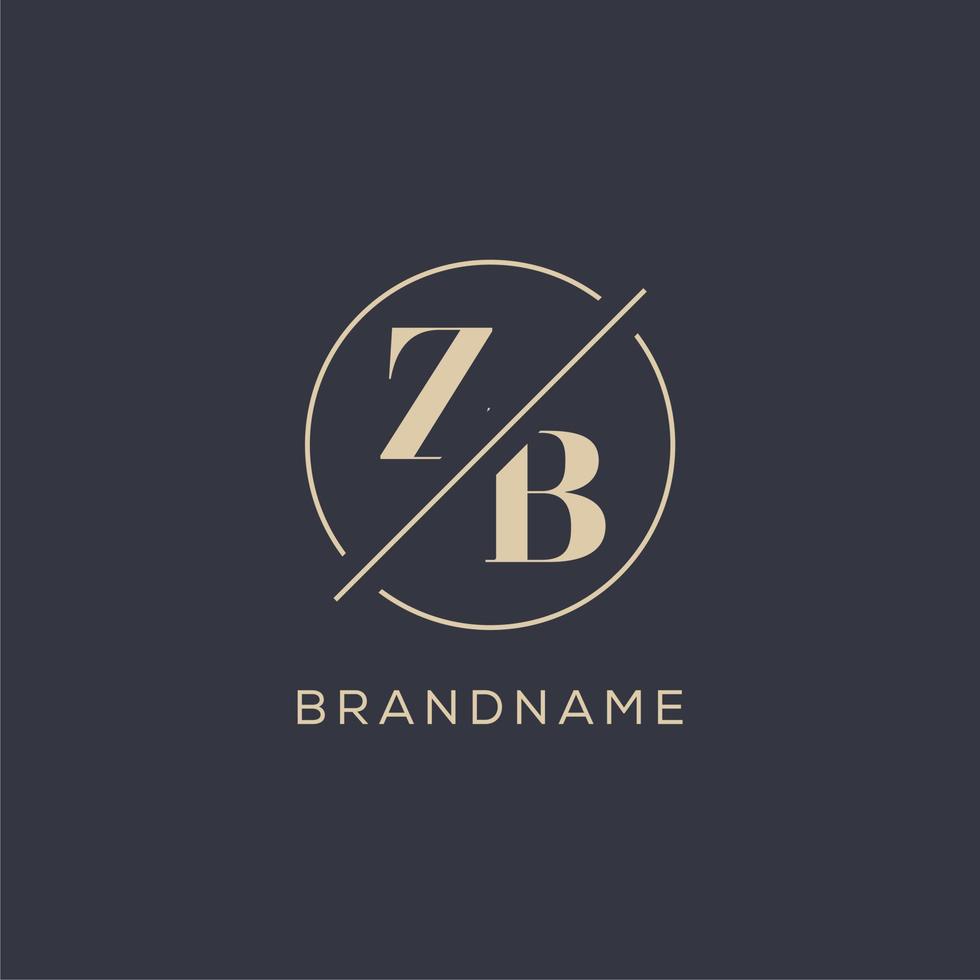 anfangsbuchstabe zb-logo mit einfacher kreislinie, eleganter monogramm-logo-stil vektor