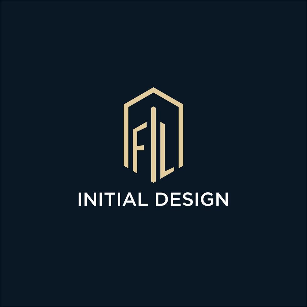 fl första monogram logotyp med hexagonal form stil, verklig egendom logotyp design idéer inspiration vektor