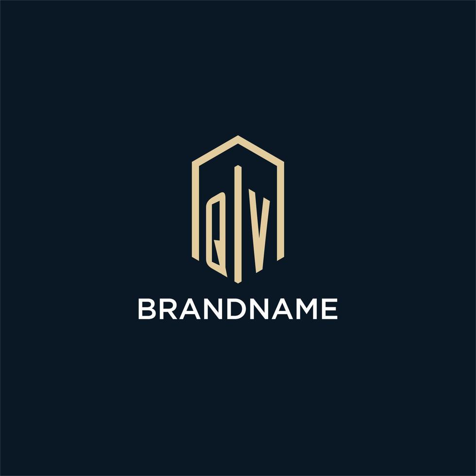 qv anfängliches Monogramm-Logo mit sechseckigem Formstil, Inspiration für Designideen für Immobilienlogos vektor