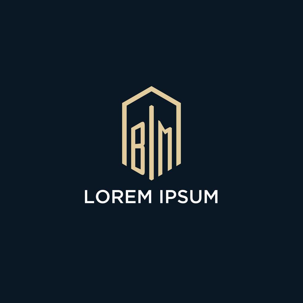 bm initiales Monogramm-Logo mit sechseckigem Formstil, Inspiration für Design-Ideen für Immobilien-Logos vektor