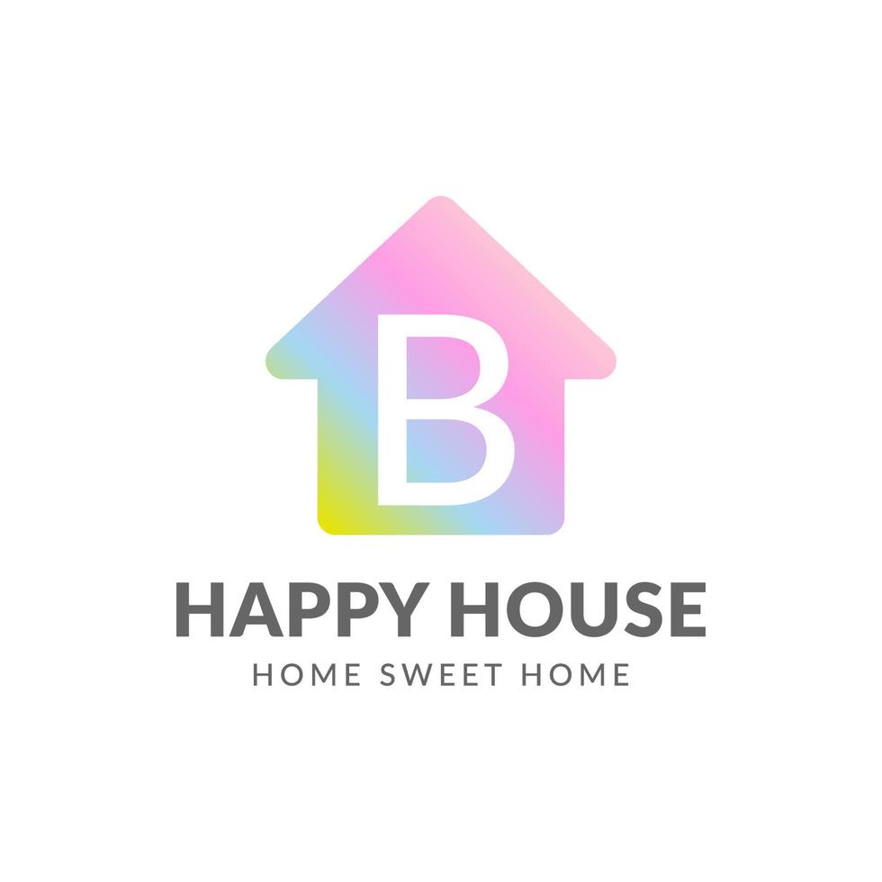 Buchstabe b glückliches Haus-Vektor-Logo-Design vektor