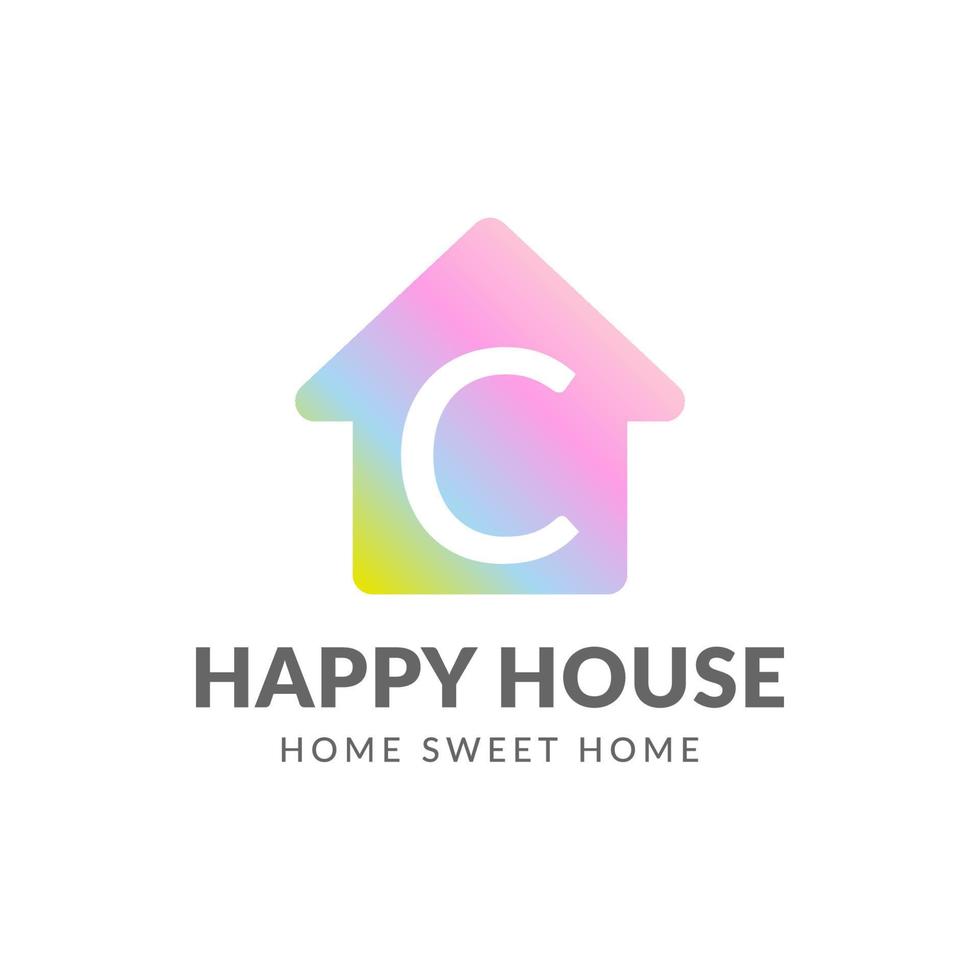 Buchstabe c glückliches Haus-Vektor-Logo-Design vektor