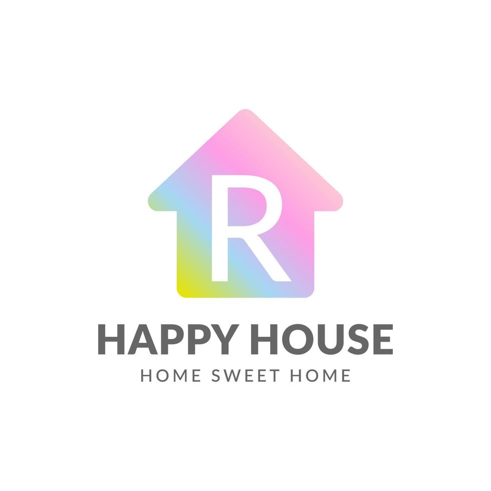Buchstabe r Happy House Vektor-Logo-Design vektor