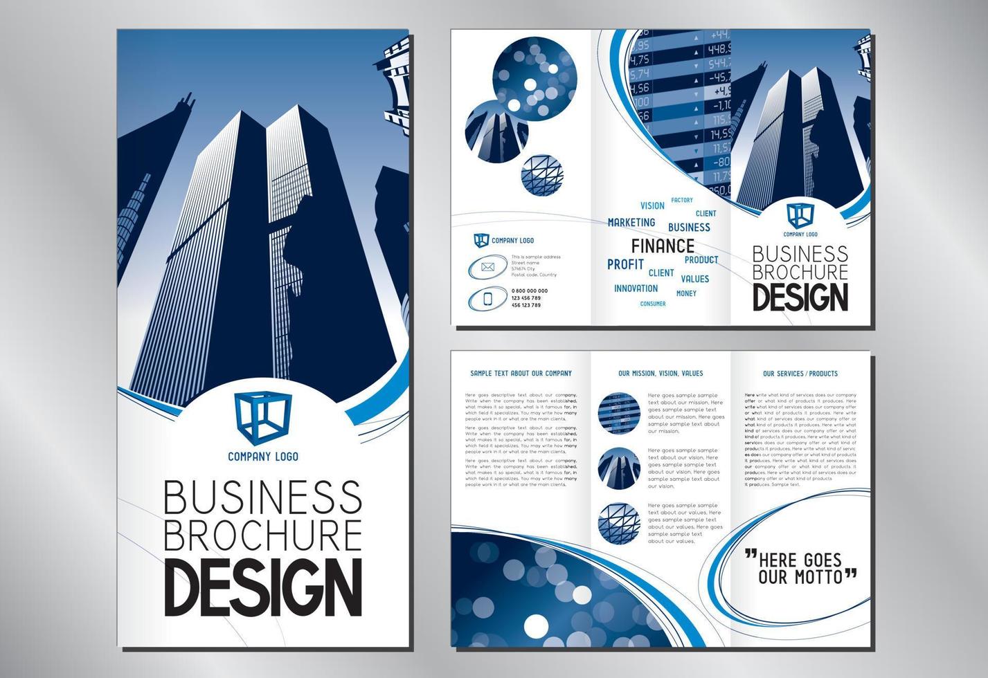 företag trifold broschyr mall med kontor byggnader vektor