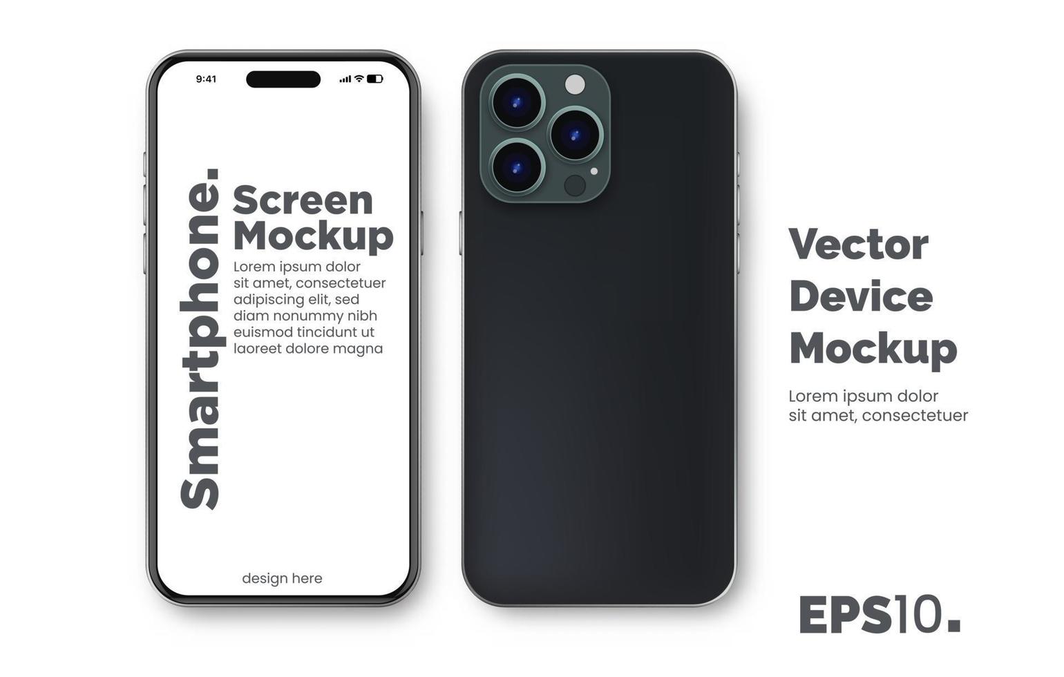 realistisk 3d hög kvalitet smartphone mockup. realistisk främre och tillbaka visningar av de enhet. 3d telefon med skugga på vit bakgrund. vektor