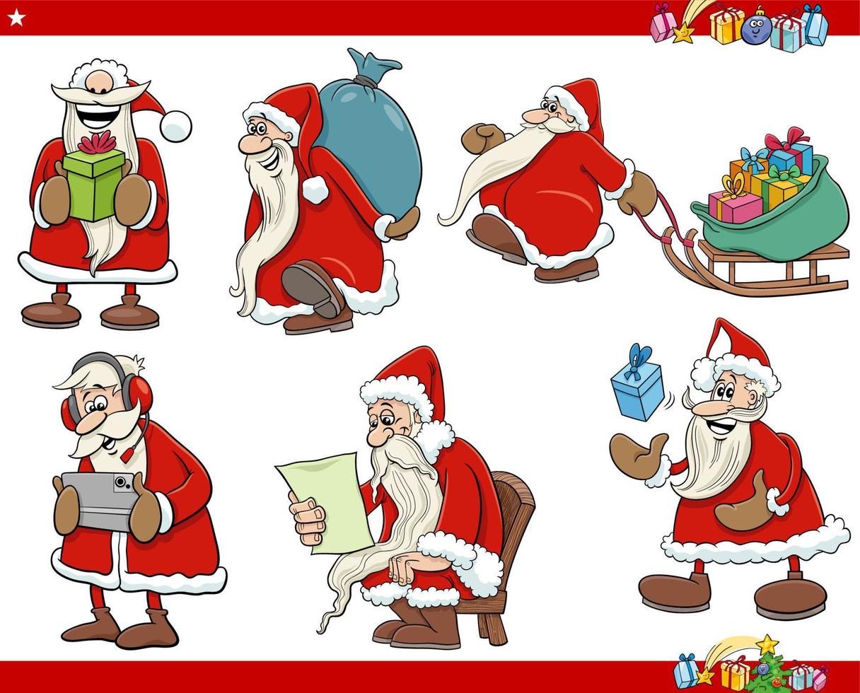 Weihnachtsmann-Zeichentrickfiguren auf Weihnachtszeit eingestellt vektor
