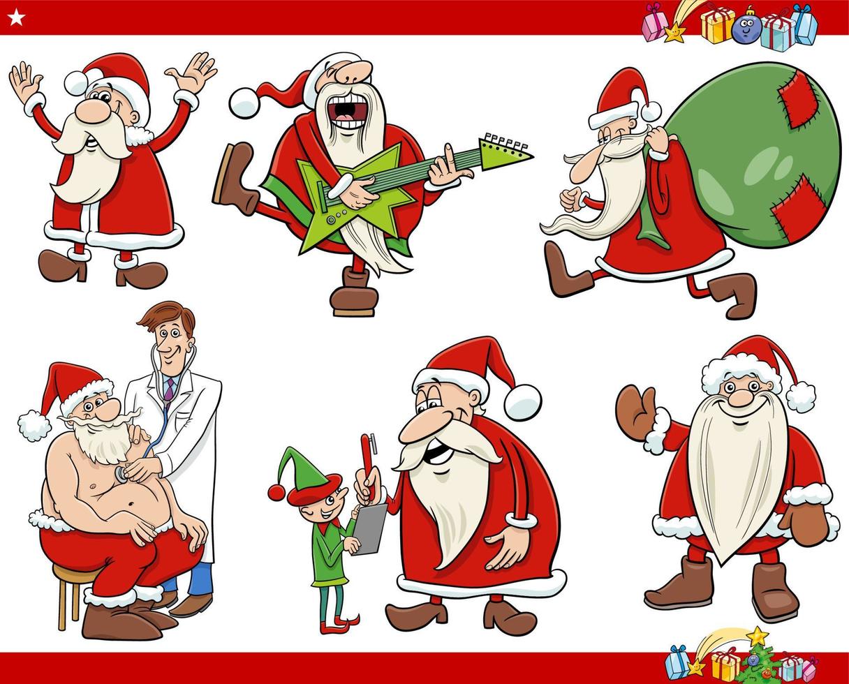 Weihnachtsmann-Zeichentrickfiguren auf Weihnachtszeit eingestellt vektor