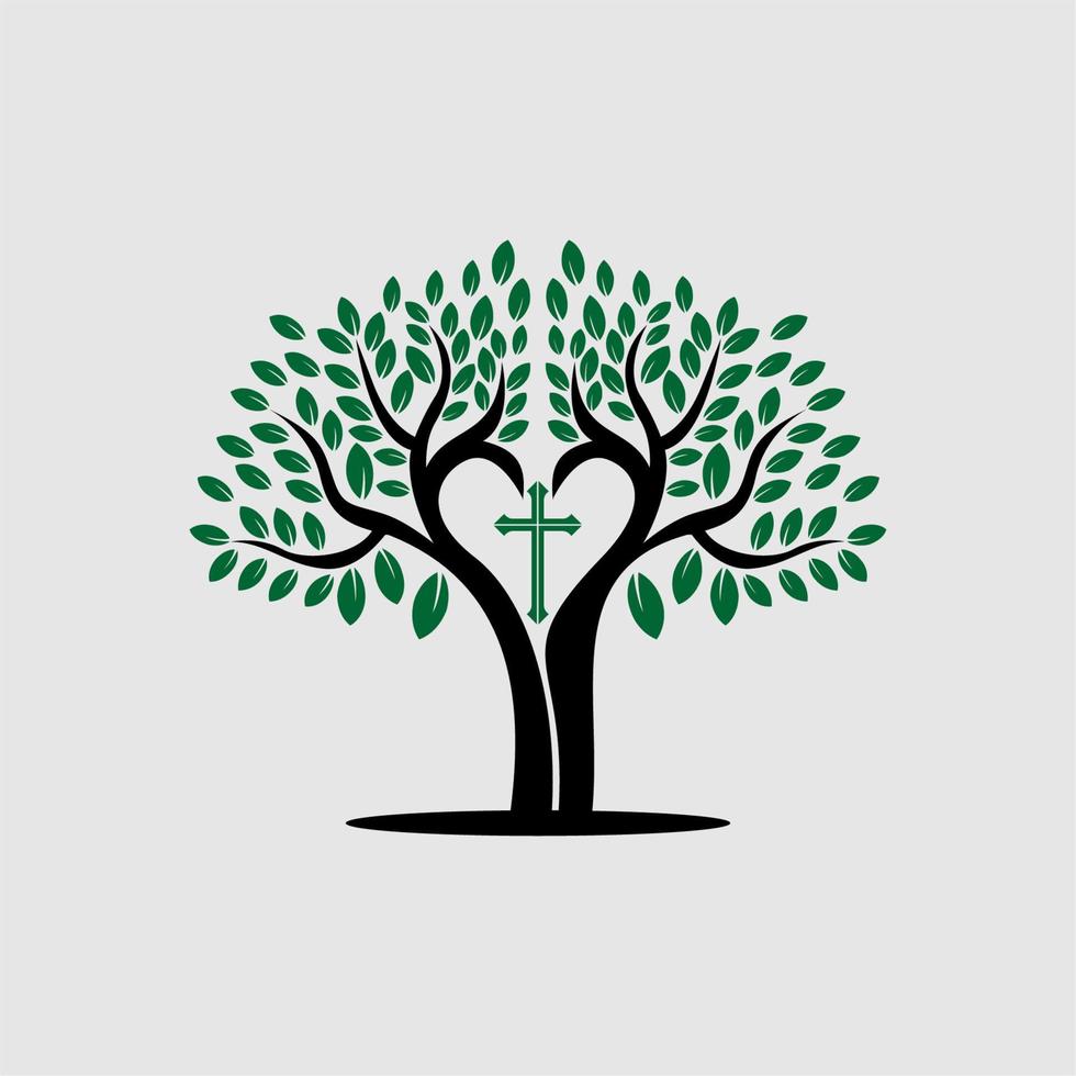 Baum mit Kreuzsymbol-Logo-Design vektor