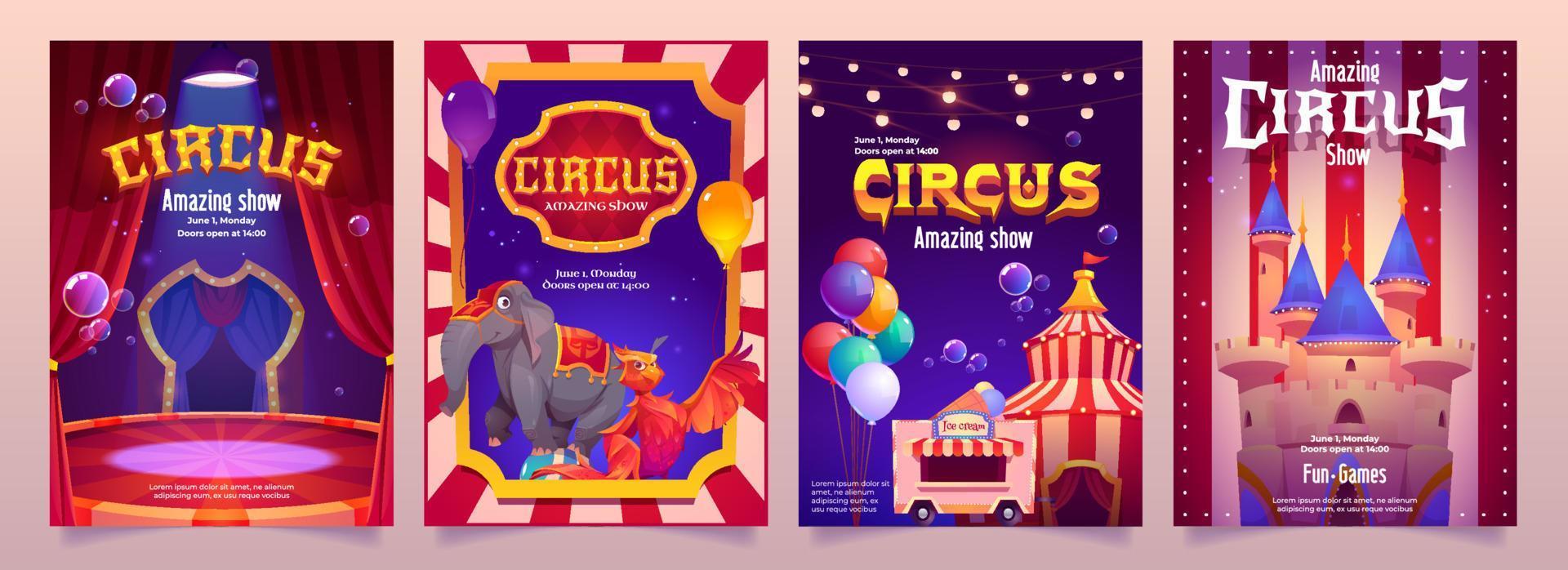 karneval tivoli flygblad med cirkus tält vektor