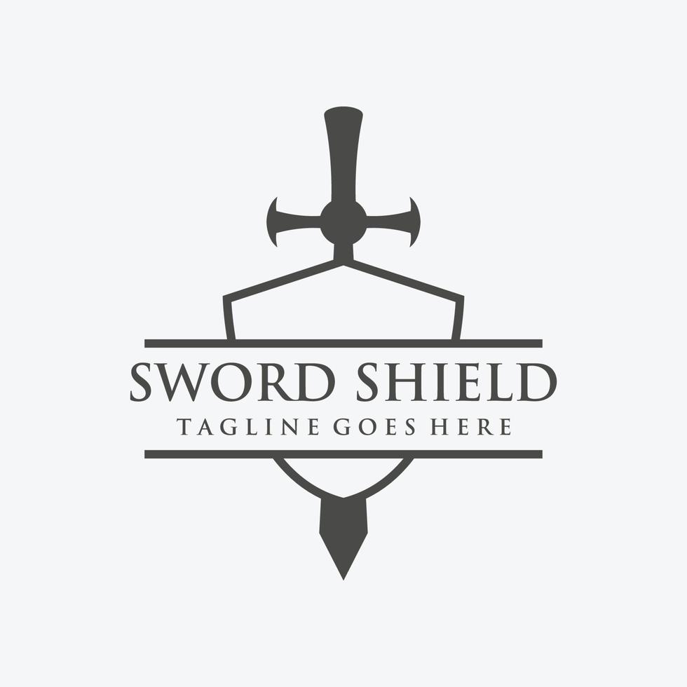 svärd, skydda ,excalibur årgång silhuett logotyp mall design. vektor