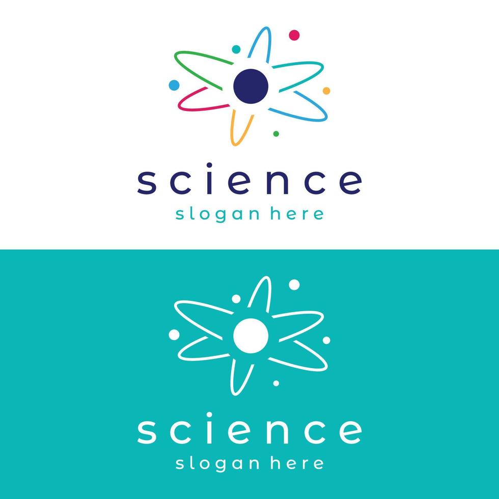 modern vetenskap partikel eller molekyl element logotyp design. logotyp för vetenskap, atom, biologi, teknik, fysik, labb. vektor