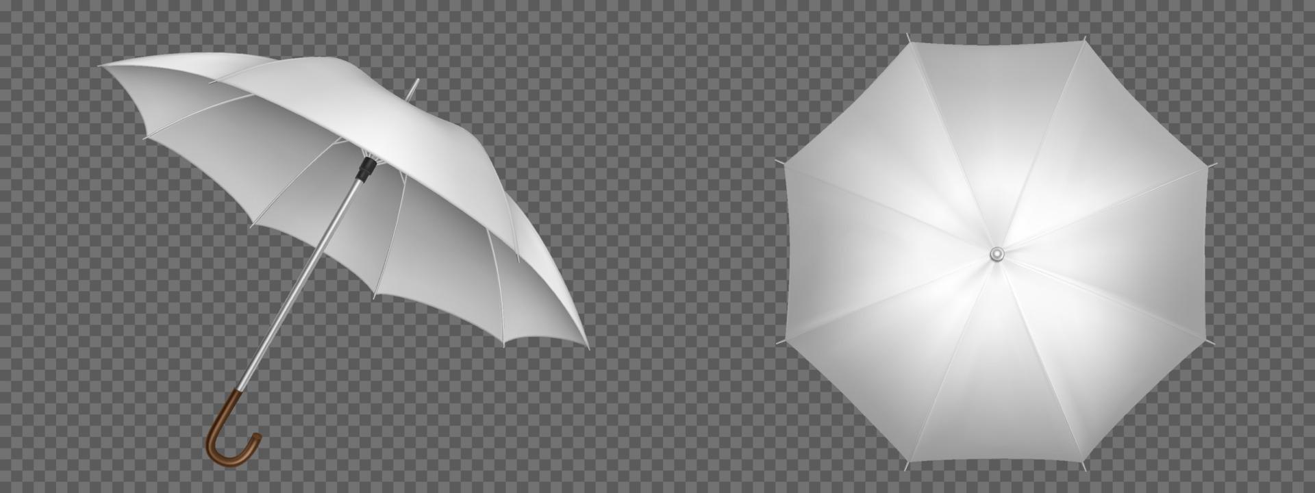realistische weiße regenschirmvorder- und draufsicht vektor
