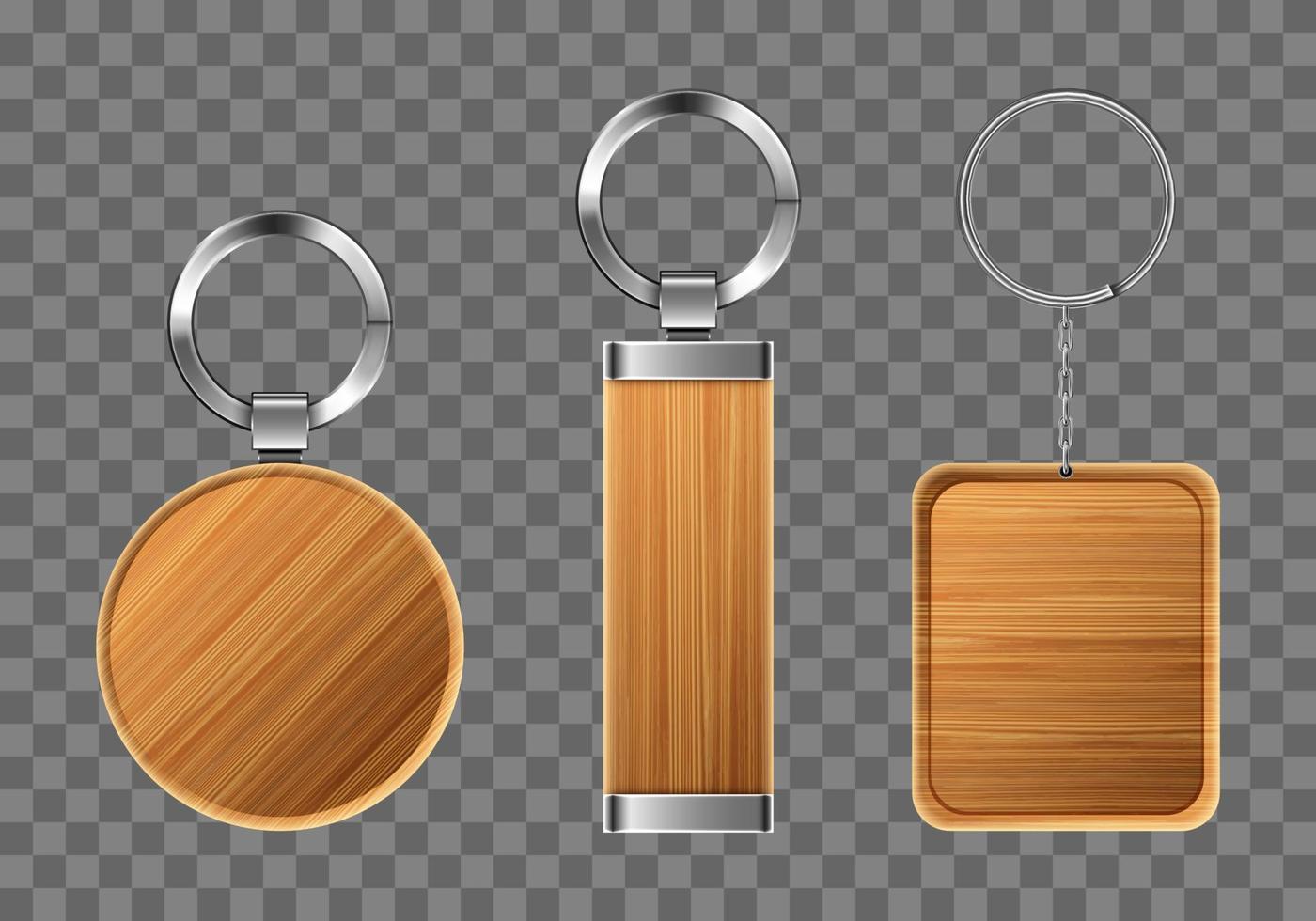 trä- nyckelringar, nyckelring innehavare med metall ringar vektor