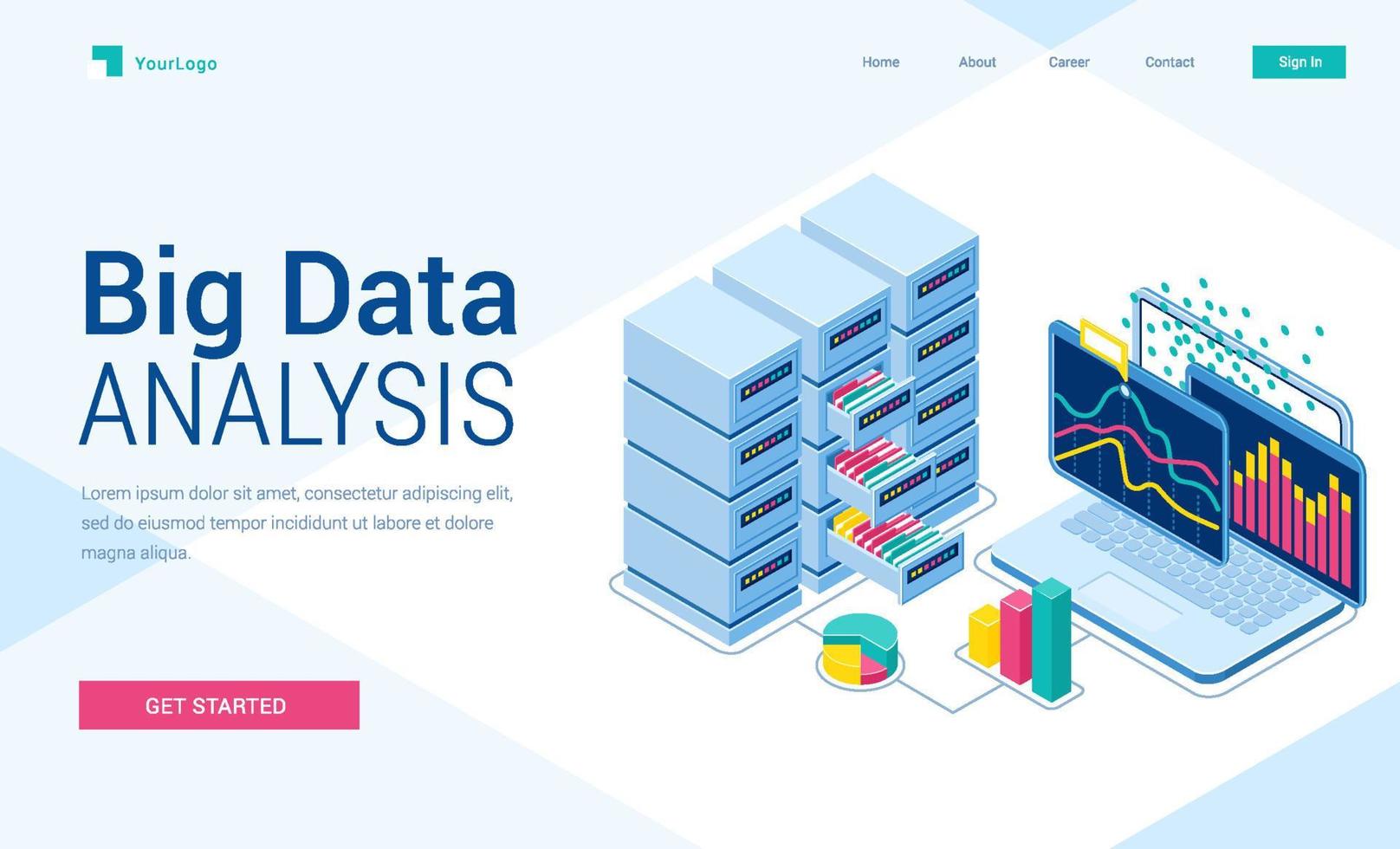 Big Data Analyse isometrische Zielseite, Banner vektor