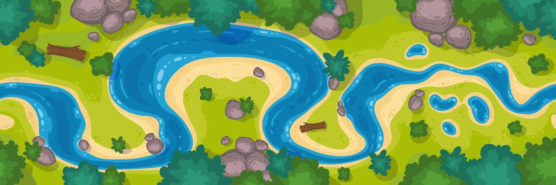 Blick von oben auf den Fluss, Kurve Flussbett mit blauem Wasser vektor