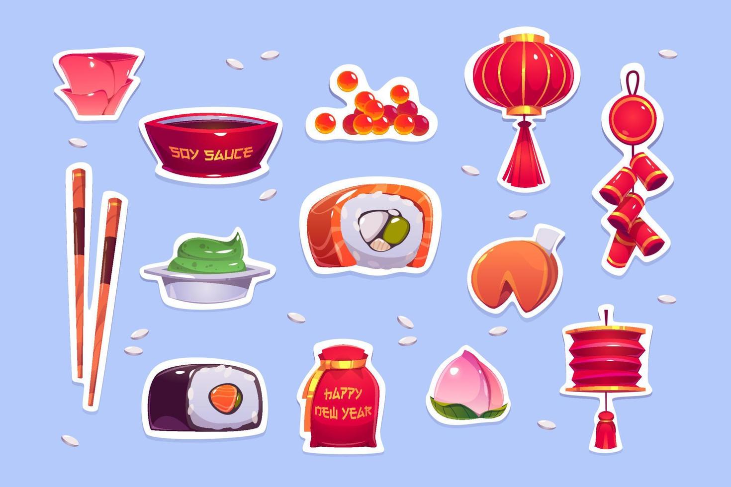essen und dekoration für das chinesische neujahr vektor