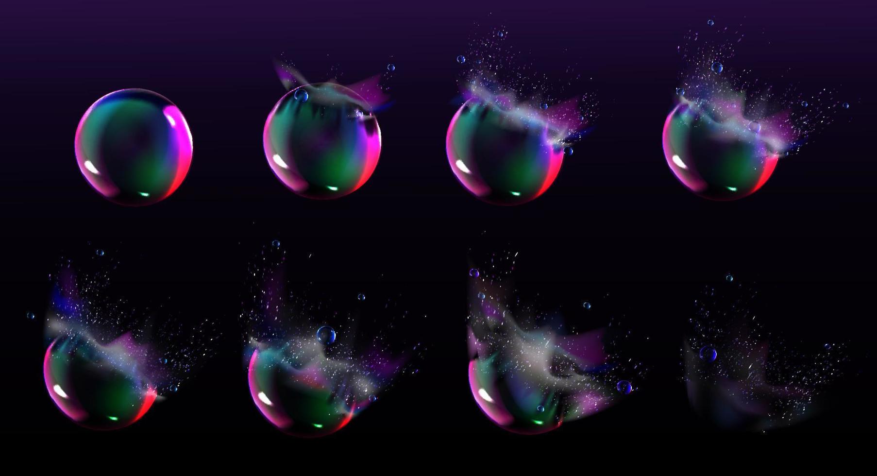 tvål bubbla brista sprites för spel eller animering vektor