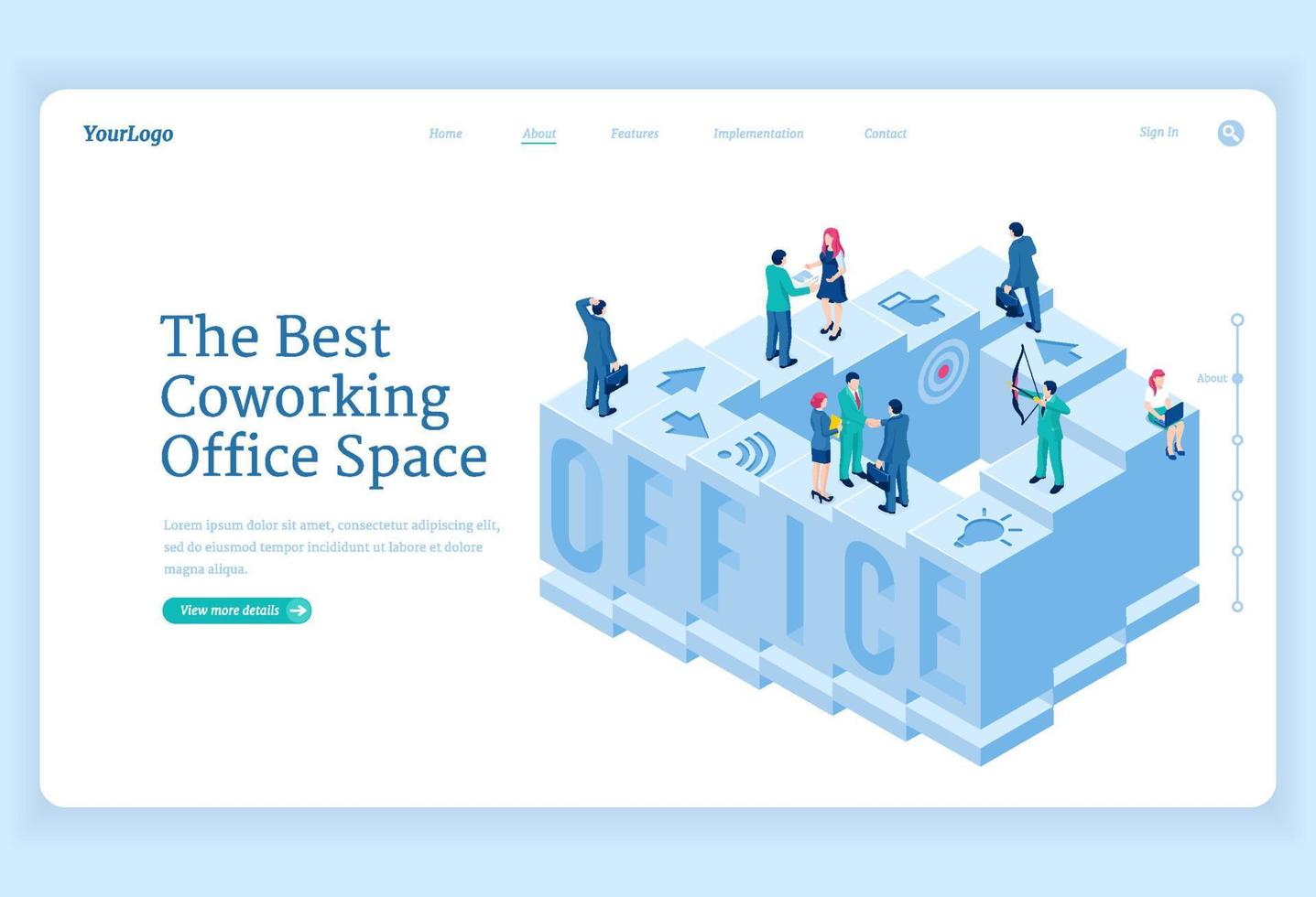 coworking kontor Plats isometrisk landning sida vektor