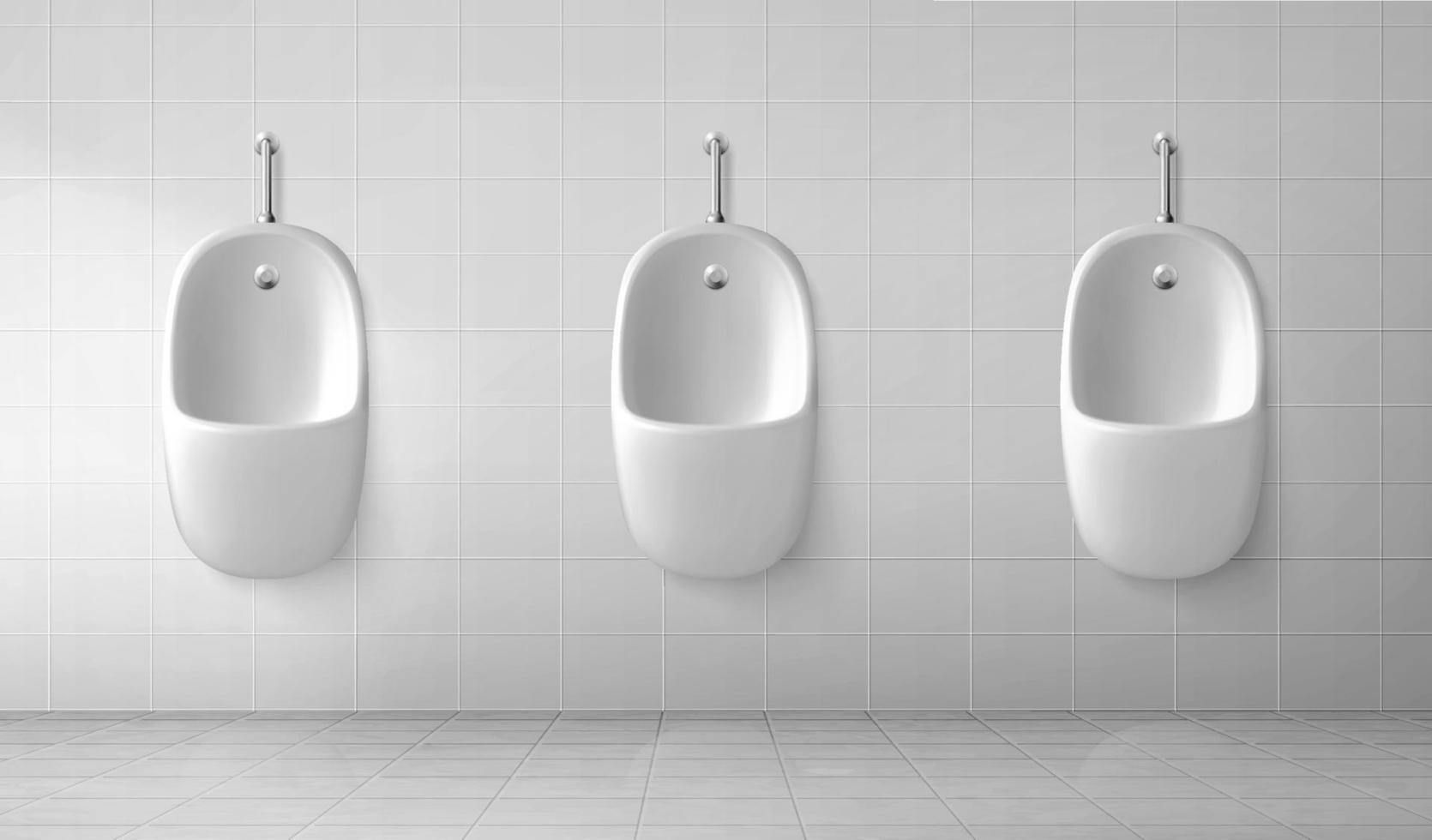 Toiletteninnenraum für Männer mit einer Reihe weißer Urinale vektor