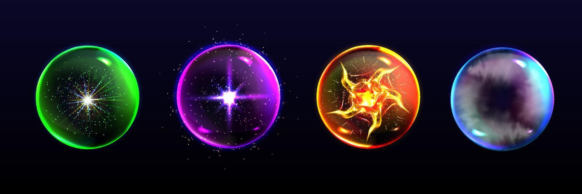 magi sfärer, kristall bollar av annorlunda färger vektor