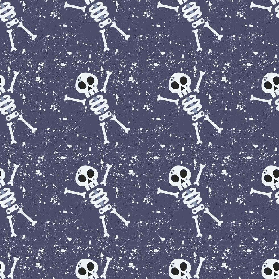 söt tecknad serie skelett sömlös mönster. trendig halloween bakgrund. mall för omslag papper, tyg, textil, tapet, t-shirt, varumärke, kläder, bakgrund, märka, omslag, företag och konstverk vektor