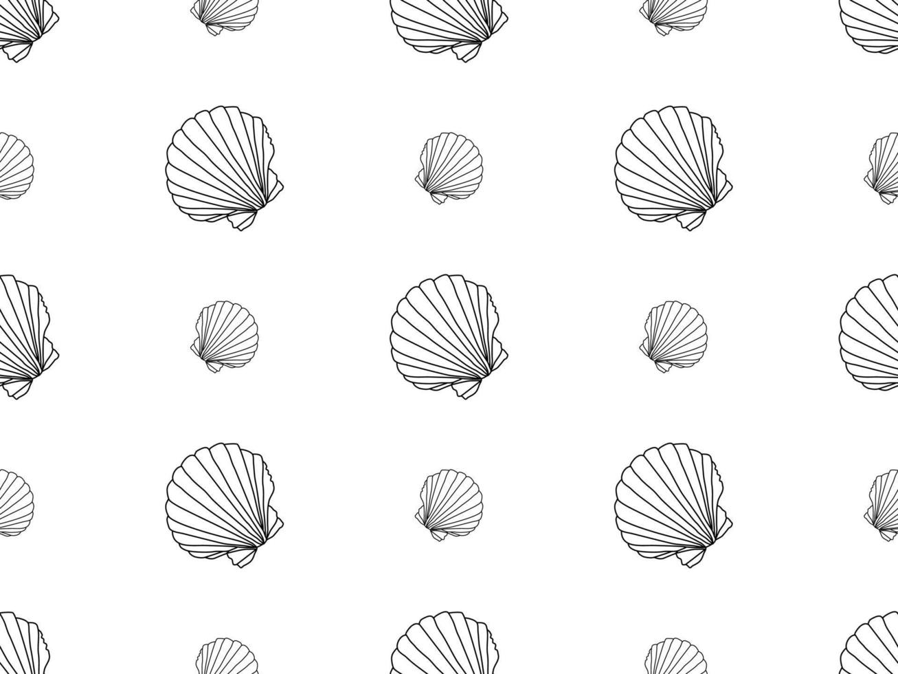 Jakobsmuscheln Zeichentrickfigur nahtloses Muster auf weißem Hintergrund vektor