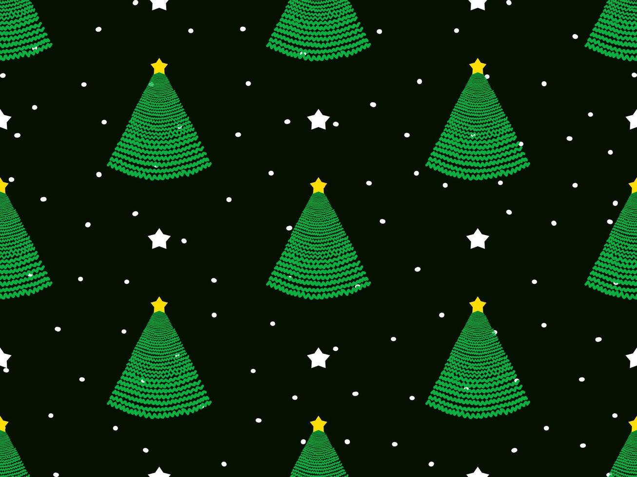 jul träd tecknad serie karaktär sömlös mönster på svart bakgrund vektor