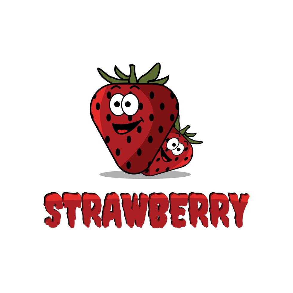 niedliche erdbeer-cartoon-figur mit text erdbeere, vektorillustration vektor