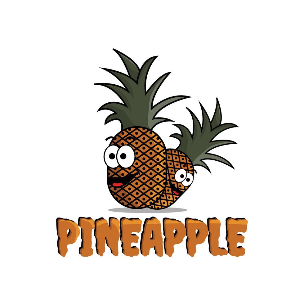 süße Ananas-Cartoon-Figur mit Text Ananas, Vektorillustration vektor