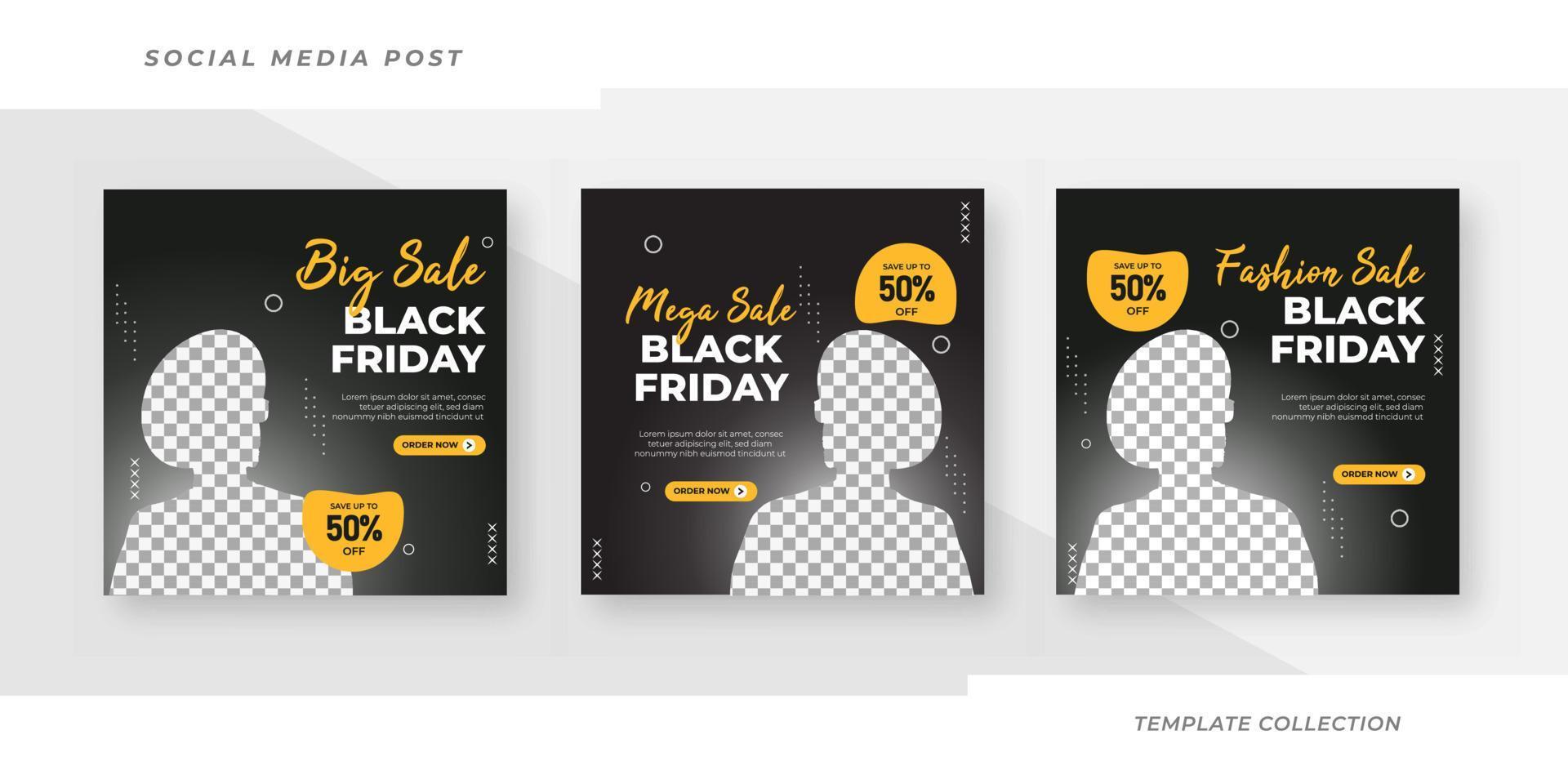 Modeverkauf Schwarzer Freitag Mode Social Media Post Square Web Banner Template Set Pro Vector