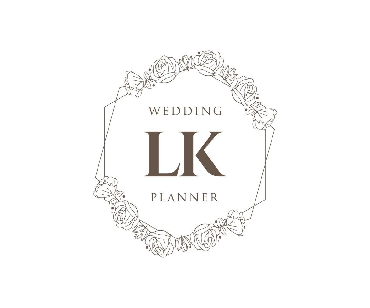 lk initialen brief hochzeit monogramm logos sammlung, handgezeichnete moderne minimalistische und florale vorlagen für einladungskarten, save the date, elegante identität für restaurant, boutique, café im vektor