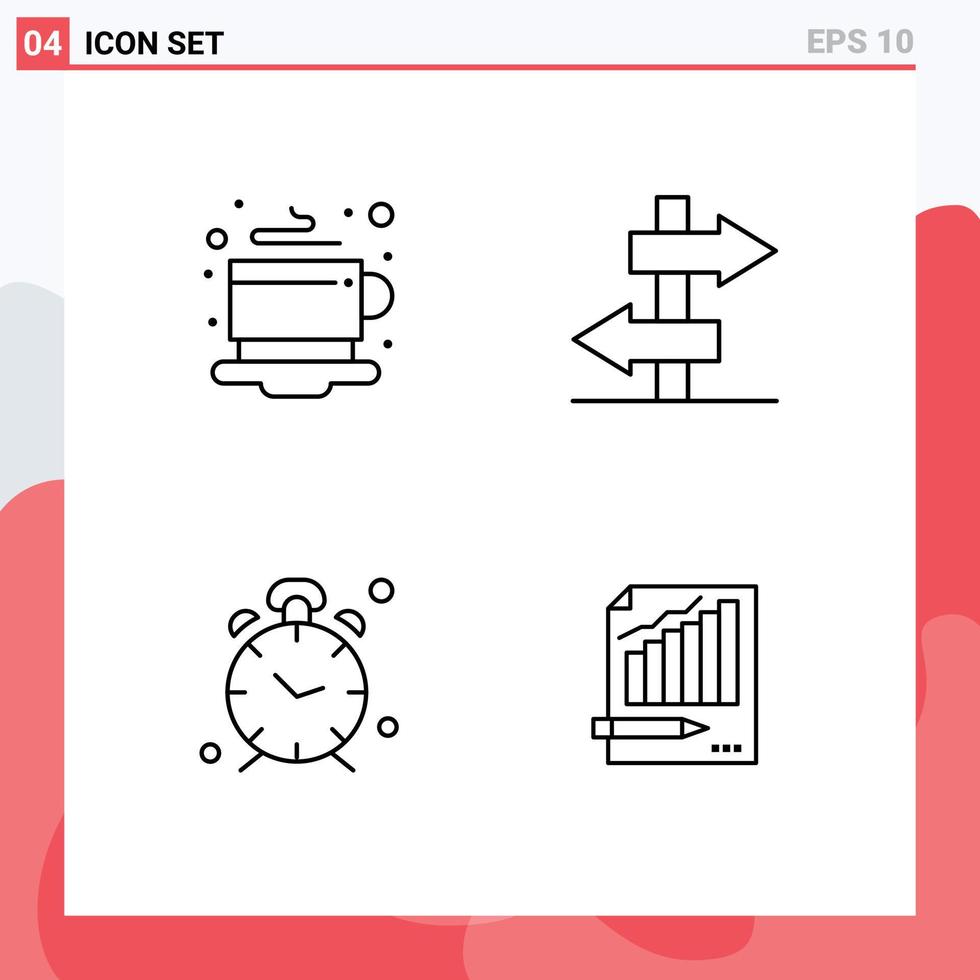 Benutzerschnittstellenpaket mit 4 grundlegenden Filledline-Flachfarben der Frühstücksuhr Hot Journey Alert editierbare Vektordesign-Elemente vektor