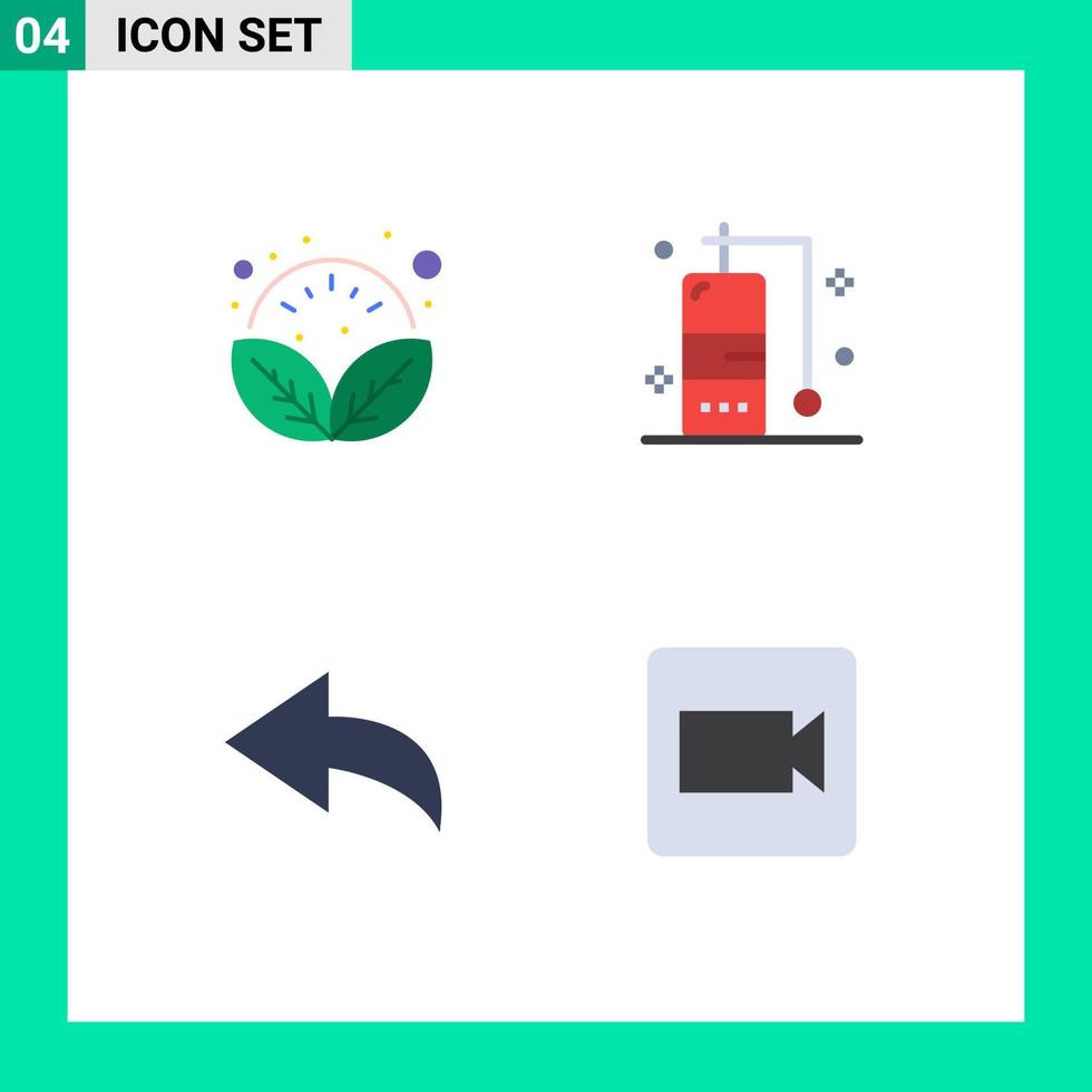 4 kreativ ikoner modern tecken och symboler av löv kamera koppla av semester video redigerbar vektor design element