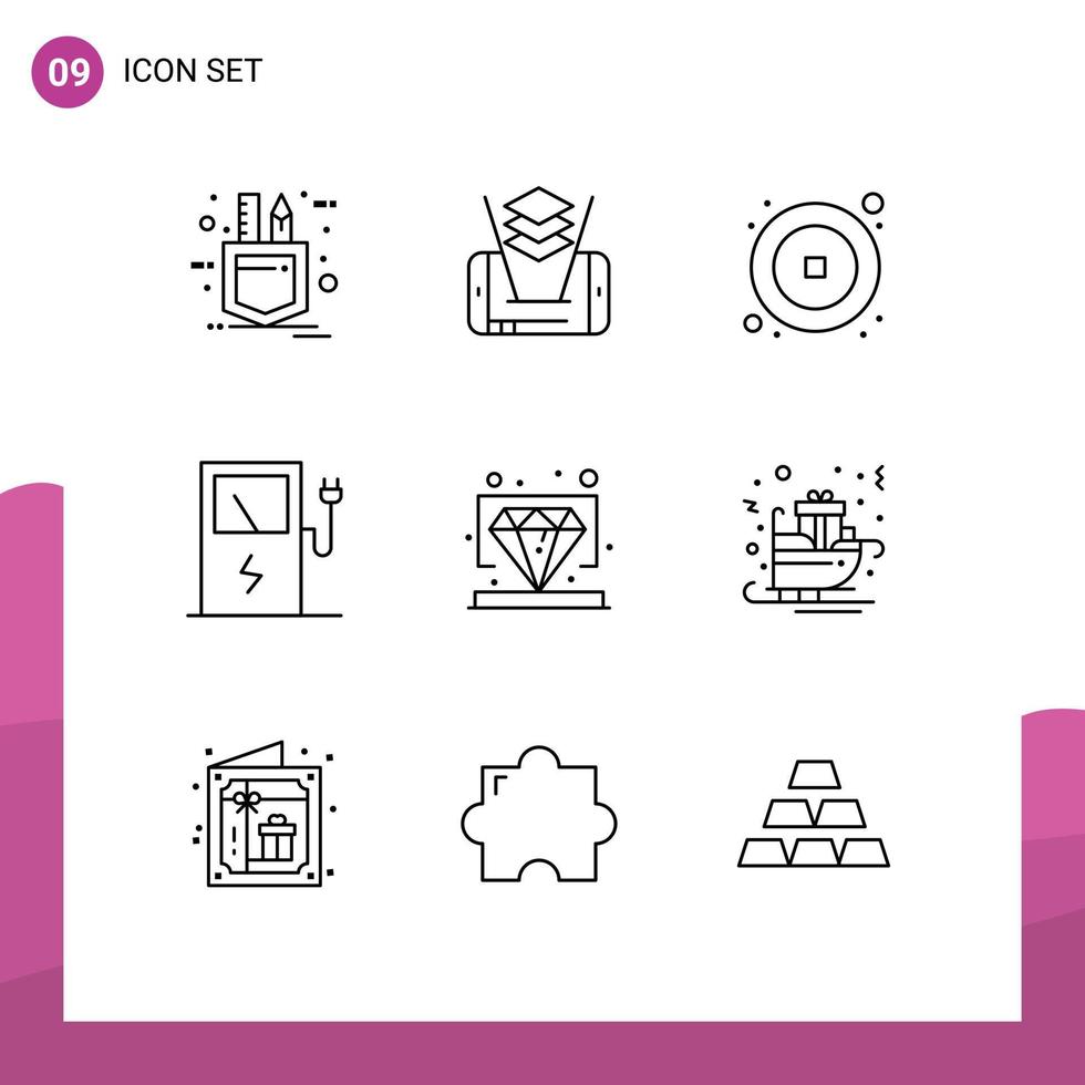 uppsättning av 9 modern ui ikoner symboler tecken för vip premie kinesisk diamant elektrisk redigerbar vektor design element