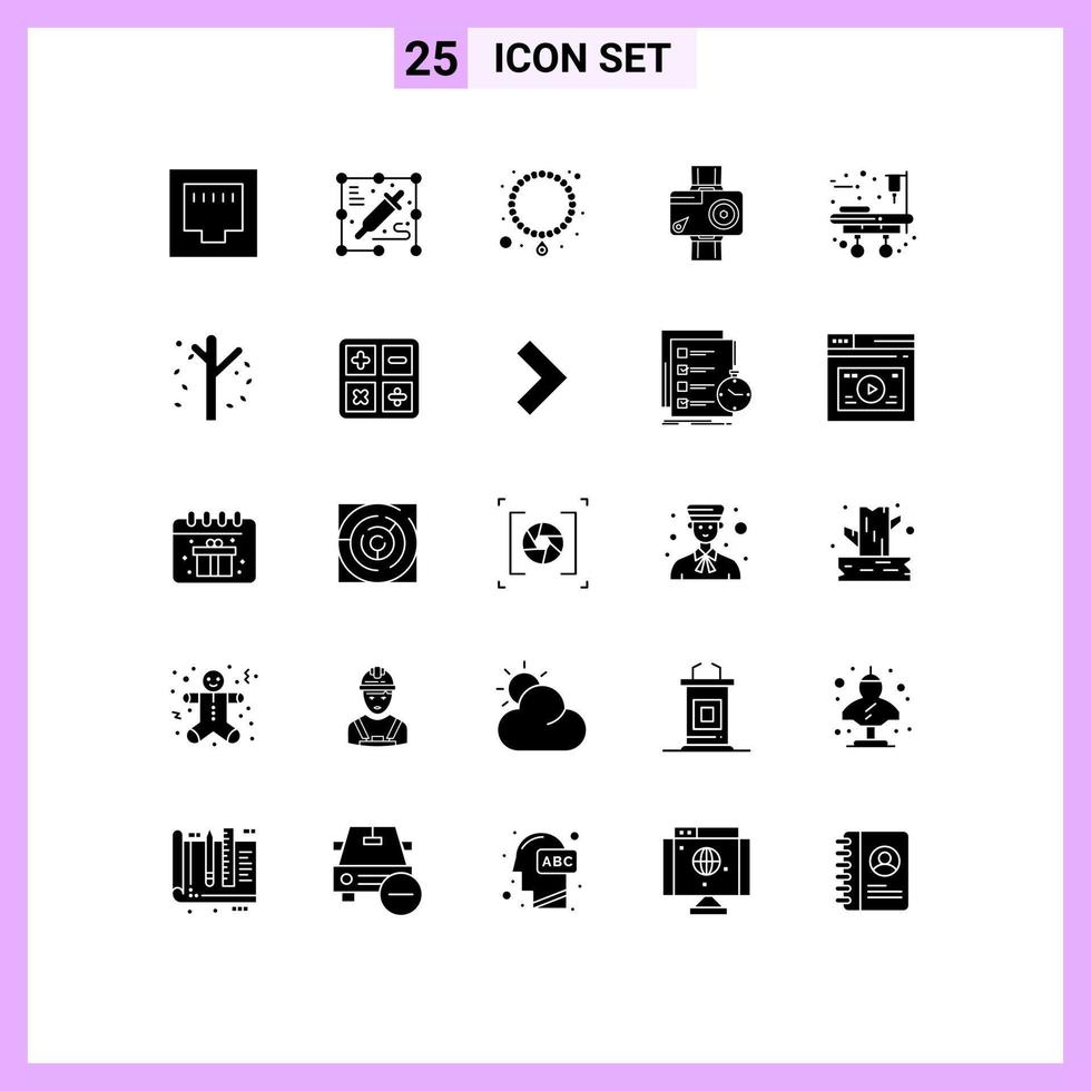 25 universelle solide Glyphen für Web- und mobile Anwendungen gesetzt Herbst Bahre Perle medizinische Geräte Video editierbare Vektordesign-Elemente vektor