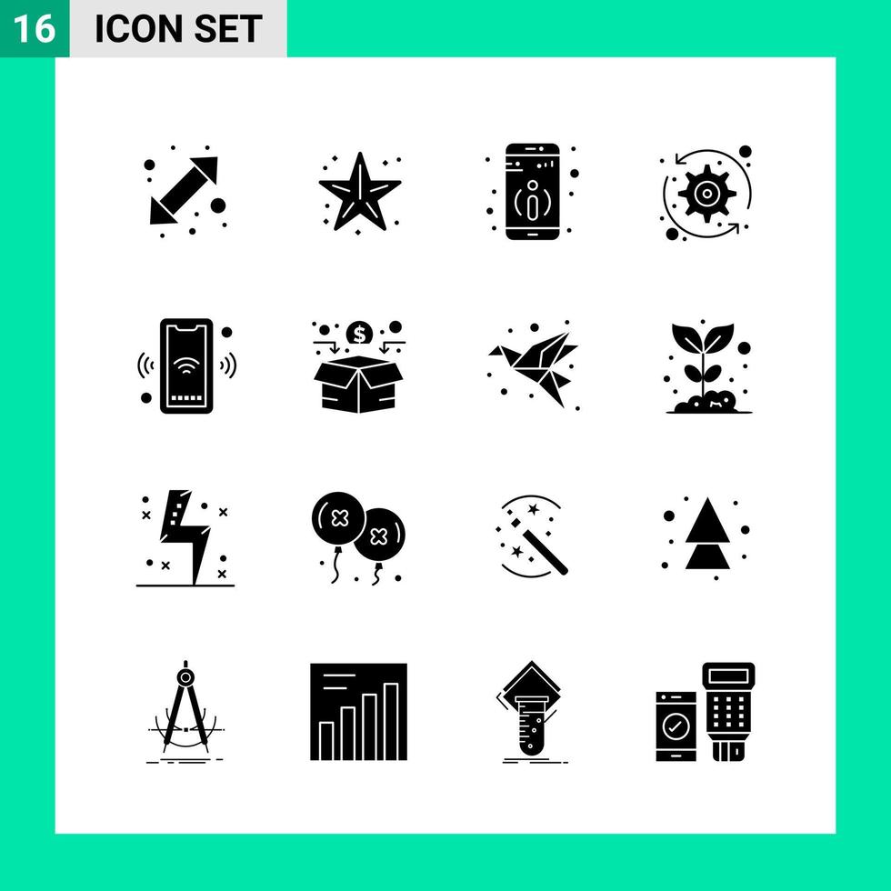 Packung mit 16 Solid Style Icon Set Glyphen-Symbolen für den Druck kreative Zeichen isoliert auf weißem Hintergrund 16 Icon Set kreativer schwarzer Icon-Vektor-Hintergrund vektor