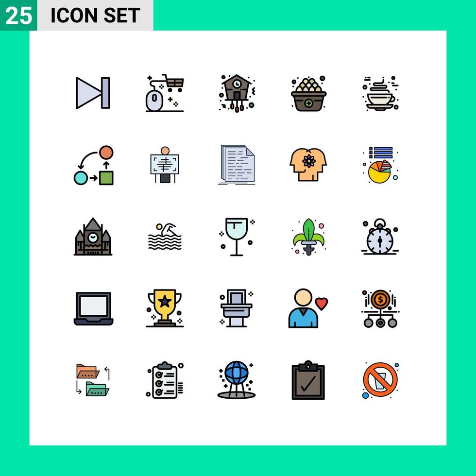 mobile schnittstelle gefüllt linie flache farbe satz von 25 piktogrammen von schokoladenei einkaufen diät uhr editierbare vektordesignelemente vektor