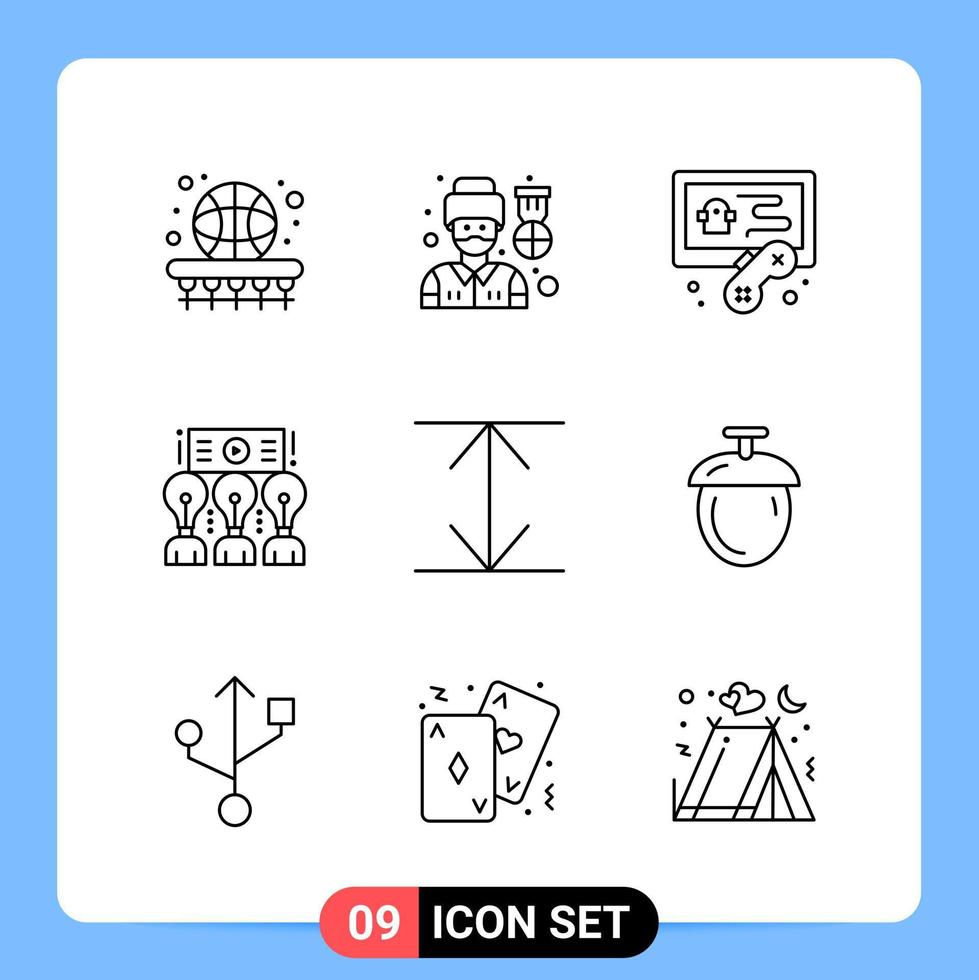 9-zeiliges schwarzes Symbolpaket Umrisssymbole für mobile Apps isoliert auf weißem Hintergrund 9 Symbole setzen kreativen schwarzen Symbolvektorhintergrund vektor