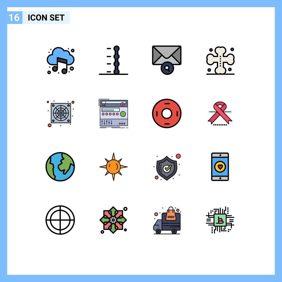 16 universelle, flache, farbgefüllte Linienzeichen Symbole der Rack-Kühler-Nachricht Computergrab editierbare kreative Vektordesign-Elemente vektor
