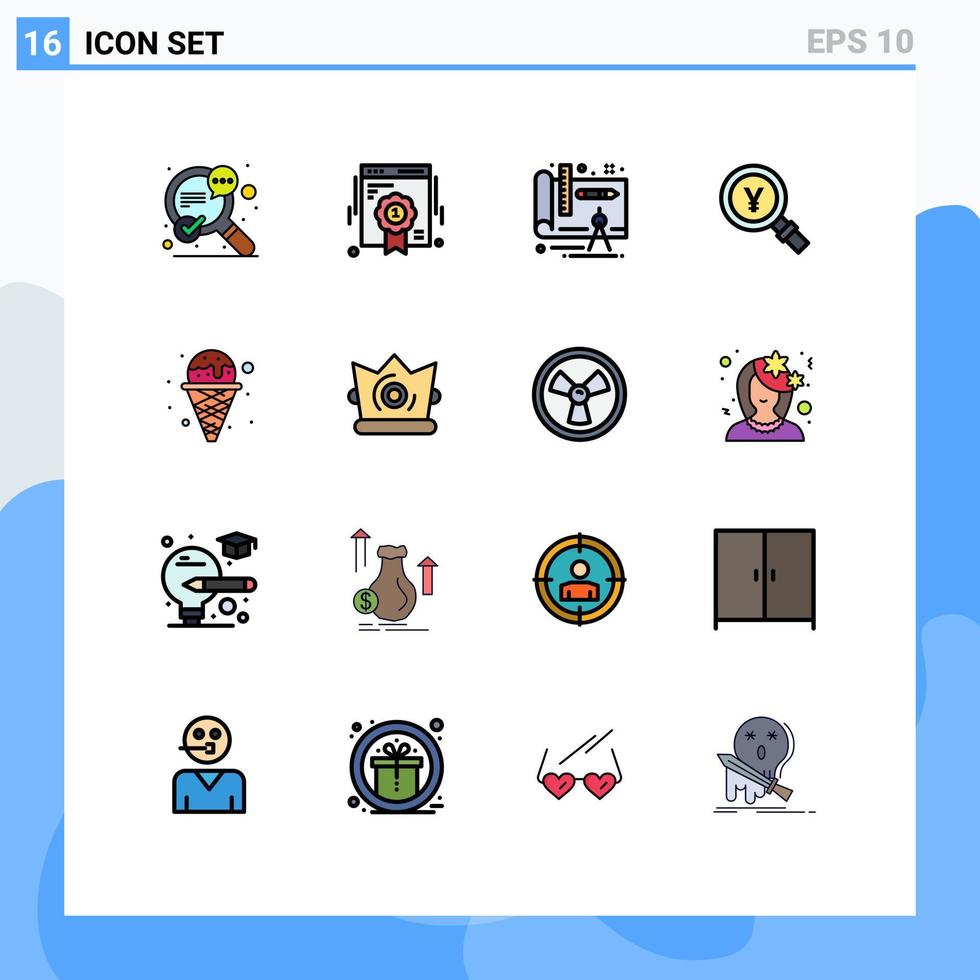 gruppe von 16 flachen farbgefüllten linien zeichen und symbole für eis finden architektursuche japan editierbare kreative vektordesignelemente vektor