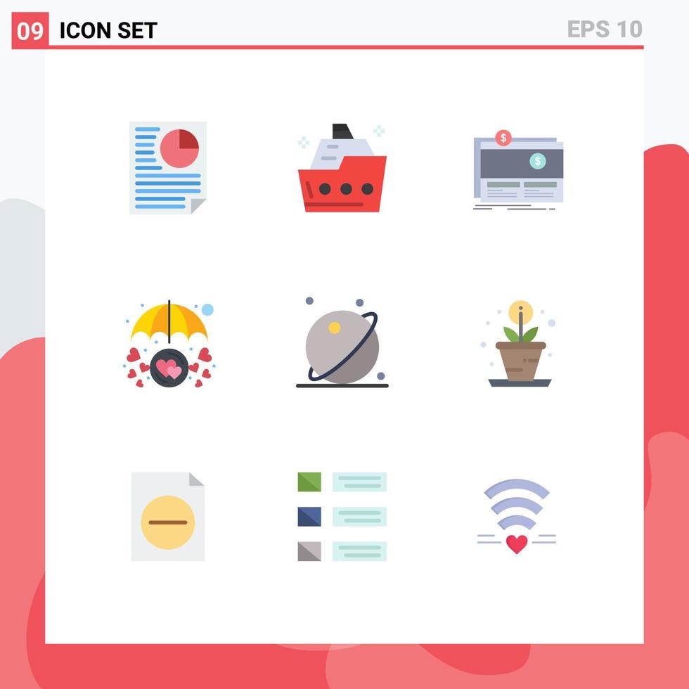 modern uppsättning av 9 platt färger pictograph av skydd i kärlek sommar hjärta plattform redigerbar vektor design element