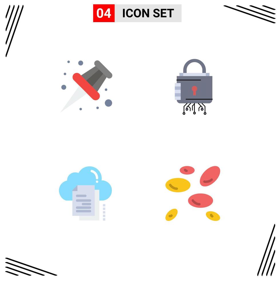 4 flaches Icon-Konzept für mobile Websites und Apps Marker-Dateien Sicherheitsschutz Cloud editierbare Vektordesign-Elemente vektor